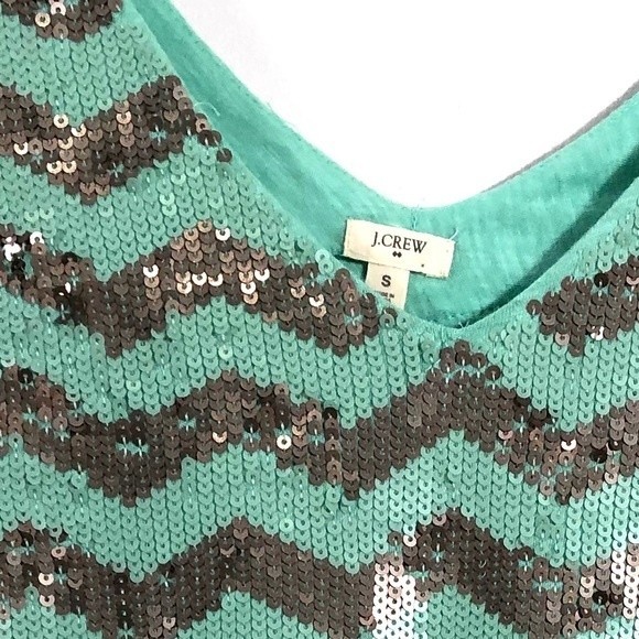 J. Crew Mint & Pewter Silver Chevron Sequin Tank - Picture 4 of 8